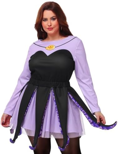 AOBUTE Adult Halloween Octopus Costume Set Plus Size Purple Tentacle Dress