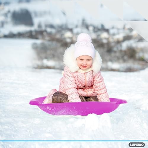 Superio Round Snow Saucer Sled- 24" Plastic Disc Sled for Kids and Adults- Heavy Duty Sled with Handles for Downhill Sledding, Winter Outdoor Sports