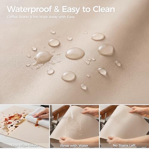 1.6mm Thick Leather 24x72 Inch Non-Slip Mat, Waterproof Countertop Protector, Full Size Workbench Mat/Large Kitchen Island Protector, Warm Beige