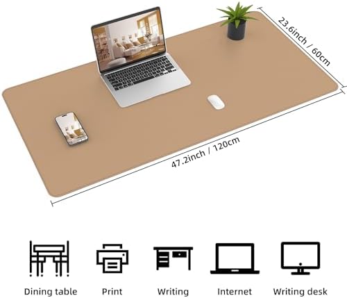 AFIING Cork Desk Mat 47" x 23.6", Dual-Sided Natural Cork & PU Leather Desk Pad, Non-Slip Waterproof Large Mouse Pad for Office, Home & Gaming (Dark Apricot)