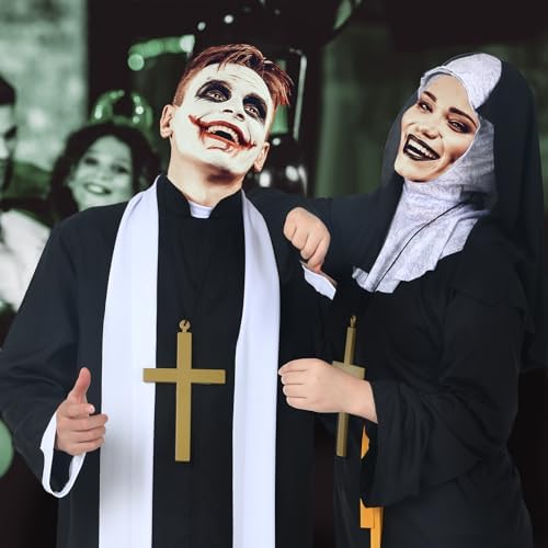 Shinymoon Halloween Priest Costume Nun Costume with Robe Cross Accessories Crucifix Necklace Prop for Women Men Adult, Black (Large)