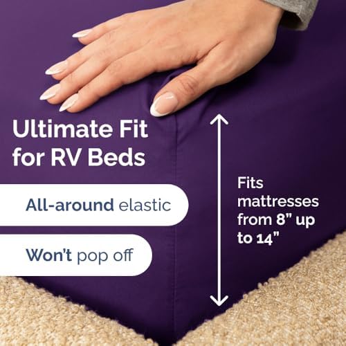 Short Queen Size 4 Piece Bed Sheet Set - RV Short Queen Sheets - Purple