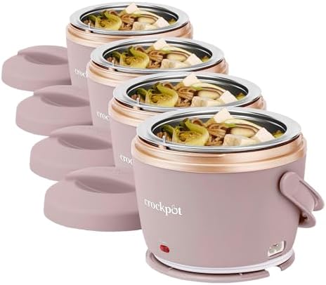 Crock-Pot 20oz Portable Electric Food Warmer, Personal Lunch Box Keeps Food Spill-Free & Warm, Ideal for Travel, Work, School, Car, On-the-Go, Dishwasher-Safe, Giftable, Blush Pink (Pack of 4)