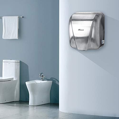 Automatic Commercial Hand Dryers for Bathrooms Commercial 1800W Heavy Duty Stainless Steel Hot Air Compact Electric Hand Dryer Blower, Fast Drying in 10 Seconds (Silver 2)