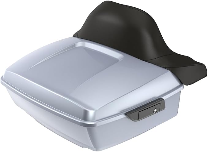 Advanblack Road Glide Tour Trunk Pack Brilliant Silver King Tour Trunk Pack Luggage +Wrap-Around Backrest Pad for '97-'25 Harley Touring Road King Street Glide Electra Glide CVO models