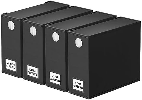 SpaceAid 4 Pack Bed Sheet Organizers and Storage, Foldable Sheet Organizer for Linen Closet, Sheets Set Folder Keeper with Window XL (Queen & King Size) Organizing Bedding Container, Black