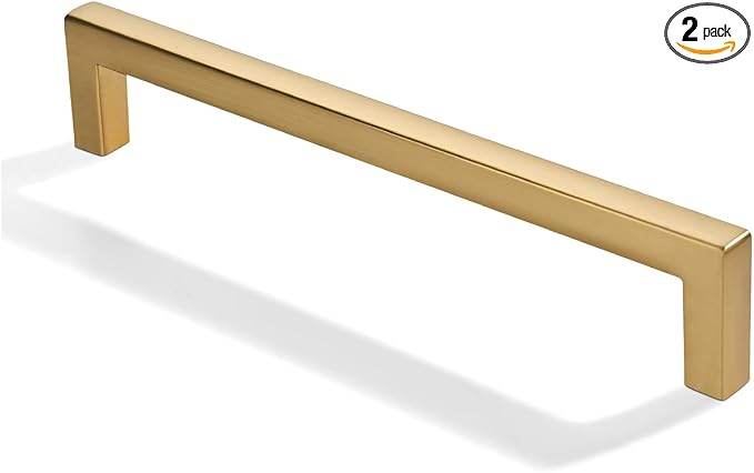 khtumeware 2 Pack 6 inch(152mm) Hole Center Champagne Bronze Cabinet Pulls Solid Heavy-Duty Square Champagne Brass Cabinet Handles Drawer Pulls Kitchen Cabinet Hardware Kitchen Handle