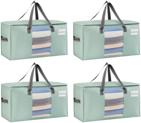 VENO Moving Bags, Wide Open Top, Clear Window, Light Green, 4 Pack