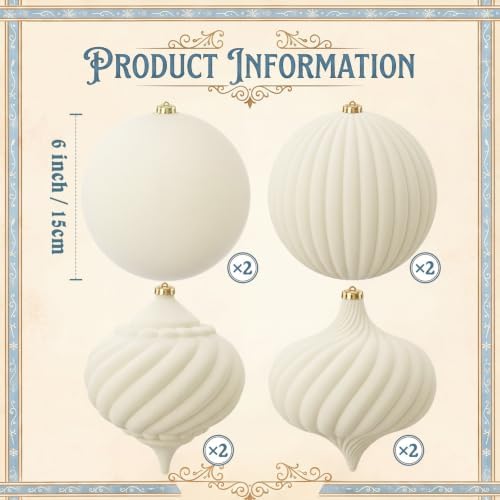 Civaner 4 Pcs Large Velvet Christmas Ball,6 Inch,Cream White
