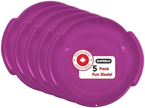 Superio Round Snow Saucer Sled- 24" Plastic Disc Sled for Kids and Adults- Heavy Duty Sled with Handles for Downhill Sledding, Winter Outdoor Sports