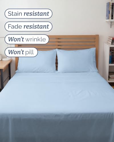Full XL Sheets - 4 Piece Full XL Sheet Set - Cool & Breathable - Light Blue