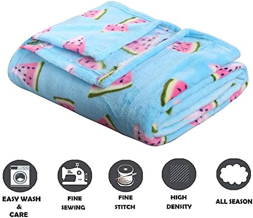 Elegant Comfort Luxury Velvet Super Soft Christmas Prints Fleece Blanket-Holiday Theme Home Décor Fuzzy Warm and Cozy Throws for Winter Bedding, Couch and Gift, 50 x 60 inch, Watermelon (Pack of 4)