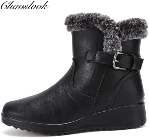 Womens Snow Boots Leather Winter Warm Boots Platform Ankle Booties