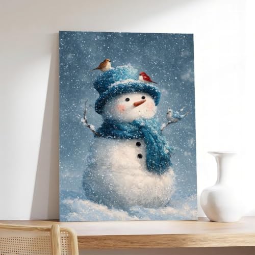 JDBeehpy Funny Wall Art Blue Snowman Holiday Wall Decor Unframed 16x24inch