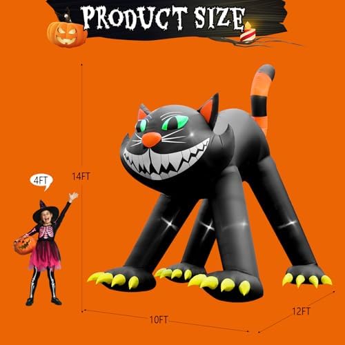 14FT Giant Halloween Inflatable Black Cat, Blow up Halloween Decoration Built-in 7 LED for Halloween Decoration Outdoor Indoor Home Party Supplies Halloween Lawn Decor