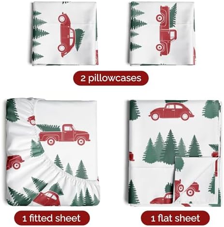 Christmas Sheet Set, Christmas Tree 1, Holiday Xmas Bedding Set - Queen