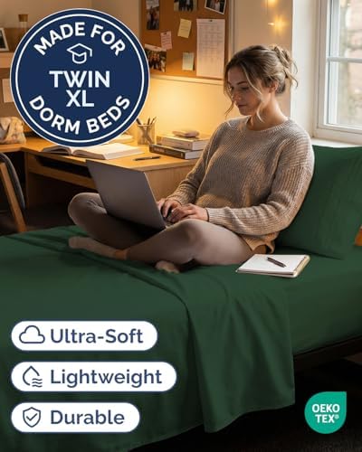 Twin XL Size 3 Piece Sheet Set - Comfy Breathable & Cooling - Emerald Green