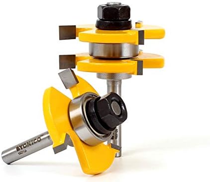 YONICO Tongue and Groove Router Bits Set Up to 3/4-Inch Stock 1/2" Cutting Depth 2 Bit Set 1/4-Inch Shank for Edge-to-Edge Hardwood Flooring, Paneling, Cabinet Door, Plywood Sheathing 15221q