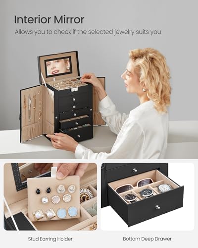 SONGMICS 6-Layer Jewelry Box Organizer with 5 Drawers, Lock and Mirror