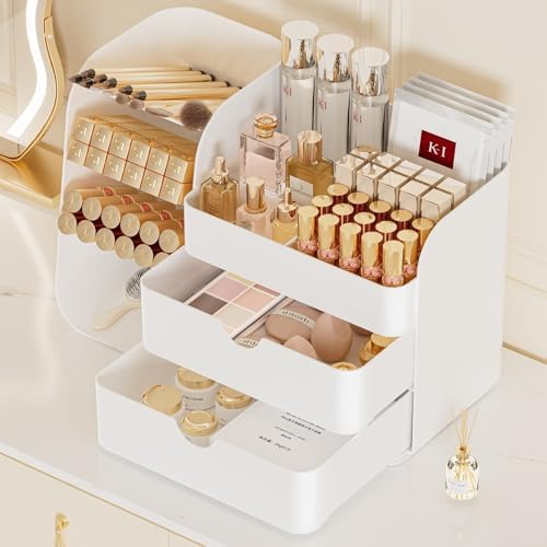 Booklov Small Makeup Organizer for Vanity Countertop, White