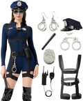 Police Costume Women Cop Officer Romper Bodysuit Halloween Party Outfit Set