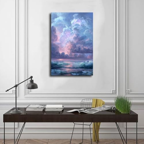 JDBeehpy Lightning Storm Ocean Scenery Canvas Wall Art Unframed 24x36inch