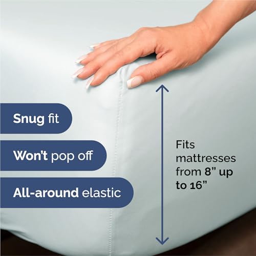 Split King Size 5 Piece Sheet Set - Breathable & Cooling Sheets - Ice Blue
