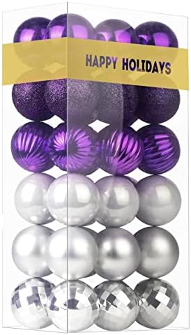 Purple & Silver 2.5" Christmas Balls Christmas Tree Decoration Ornaments Shatterproof Hanging Balls for Birthday Halloween Holiday Wedding Decorations Set of 36pcs