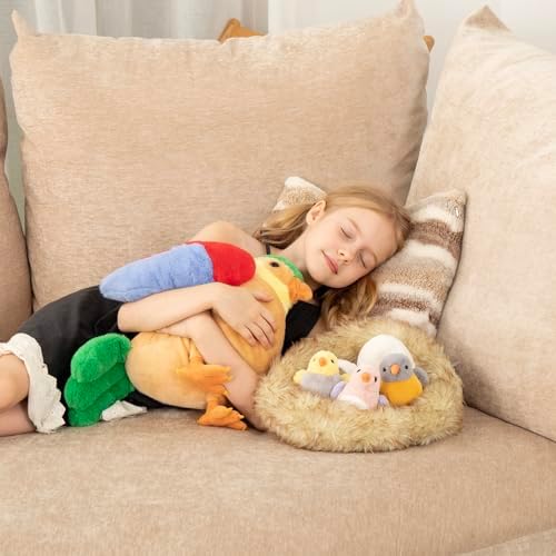 MorisMos Bird Stuffed Animals with Baby Birds, Eggs and Nest, Colorful