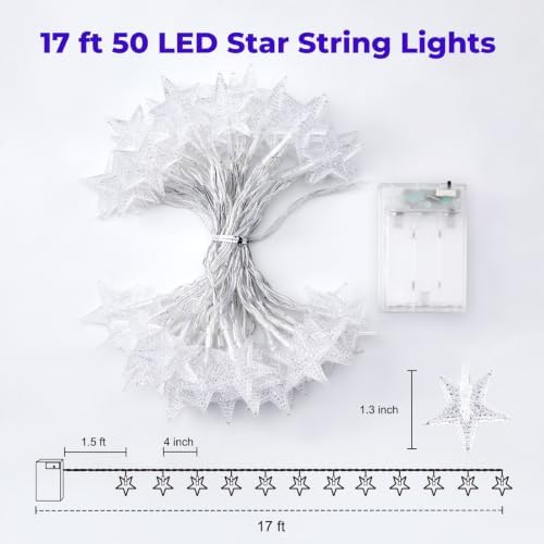 Minetom 50 LED Star String Lights, 17ft Battery Operated Fairy Lights
