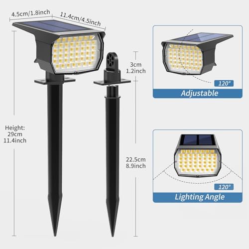 WENATY Solar Spot Lights Outdoor Waterproof Spotlight, 2 Pack, Warm White