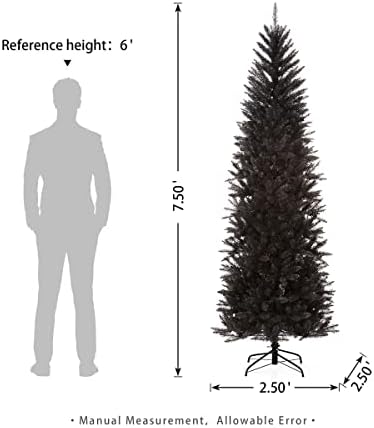 Glitzhome Pencil Tinsel Artificial Christmas Tree, 7.5ft Black Halloween Christmas Tree with 1188 Branch Tips and Foldable Metal Stand for Home Office Party Decoration
