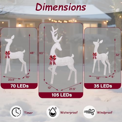 winemana Outdoor Reindeer Christmas Decorations Yard Lighted Deer Set of 3