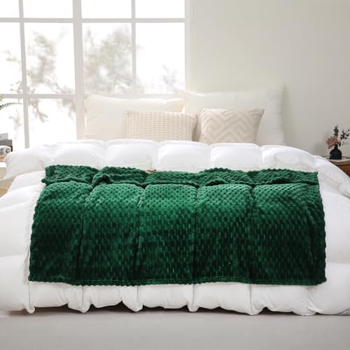 Dark Hunter Green Throw Blanket 50"×60" Fuzzy 3D Jacquard Decorative