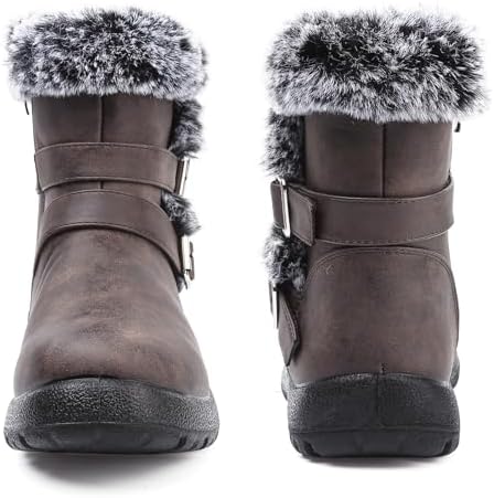 Womens Snow Boots Leather Winter Warm Boots Platform Ankle Booties