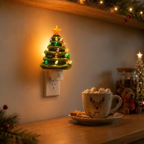 L LOHAS LED Christmas Tree Night Light, Ceramic Night Lights for Kids