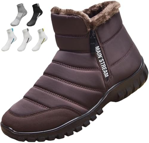 Men's Waterproof Warm Cotton Zipper Snow Ankle Boots, Fur Lined Thick Plush Booties, Anti-Slip Orthopedic Outdoor Shoes