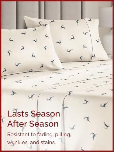 Christmas Sheet Set, Festive Reindeer, Holiday Xmas Bedding Set - Queen