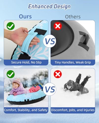 42" Heavy Duty Snow Tube 1/2 Pack with Premium Canvas Cover for Kids Ages 13+ Adults, Inflatable Snow Tube Sled with Thickened Bottom Tow Strap Repair Kit, Outdoor Winter for Sledding