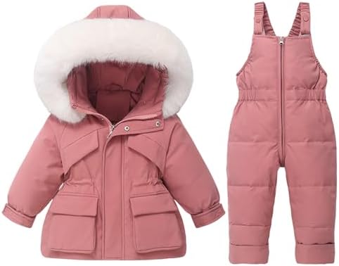 Toddler Boys Girls 2 Piece Snowsuit Waterproof Hooded Winter Coat Ski Bibs