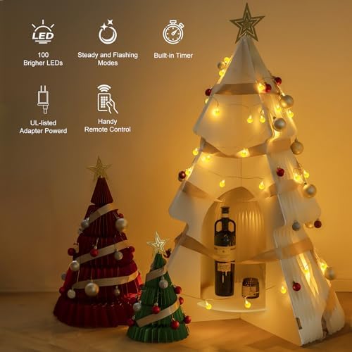 Crystal Globe String Lights Plug in - 33 ft 100 LED Globe Fairy String Lights with Remote and Timer, Waterproof for Bedroom Tent Loft Bed Window Porch Patio Wedding Party Holiday Decor, Warm White
