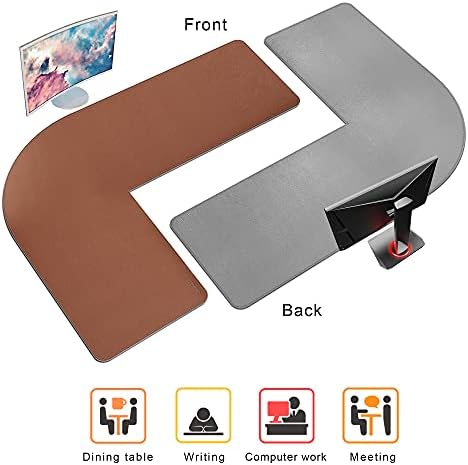 Chihein L-Shaped PU Leather Desk Pad (45.3” + 57.1”) x 15.7” (Brown/Gray)