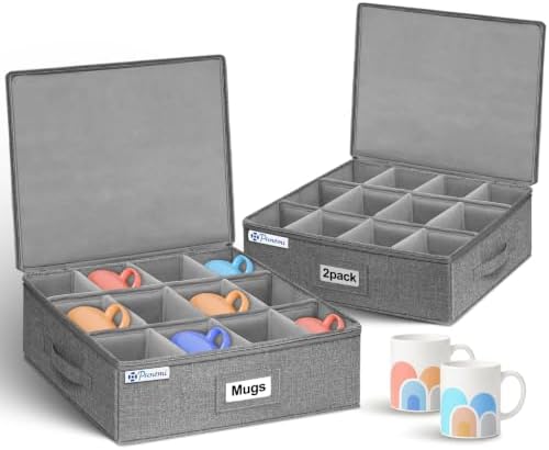 punemi Mug Storage Organizer, 2-Pack Hard Shell Boxes for Packing & Moving