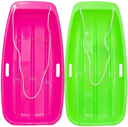 Adult and Kids Plastic Toboggan Snow Sled,Durable Cold-Resistant Flexible Design, with Pull Rope & Handles for Winter Outdoor Sports-35 Inch