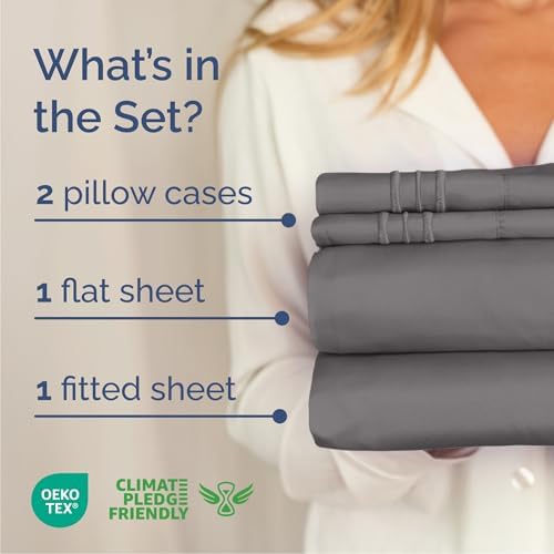 Cal King Size 4 Piece Sheet Set - Breathable & Cooling Sheets - Dark Grey