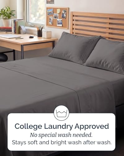Full XL Sheets - 4 Piece Full XL Sheet Set - Cool & Breathable - Dark Grey