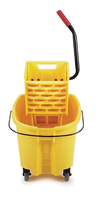 Rubbermaid Commercial Products WaveBrake 26 Qt. Side-Press Mop Bucket and Wringer Combo on Wheels, Yellow, for Professional/Industrial/Business Heavy-Duty Floor Cleaning/Mopping