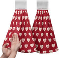 Valentines Heart Kitchen Hanging Towels Valentines Day Red Love Hearts Hand Towels with Hanging Loops Set of 2 Oven Stove Dish Hang Towel Soft Absorbent Tea Bar Bath Tie Towel