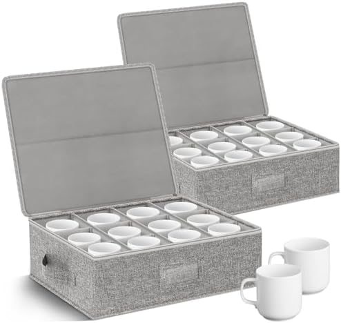 Kukikan Cup Mug Storage Box, Hard Shell for Moving, 2 Pack for 24 Cups