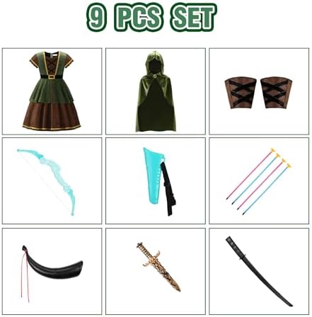 ReliBeauty Archer Costume Girls Huntress Costume for Girls with Cape,Green